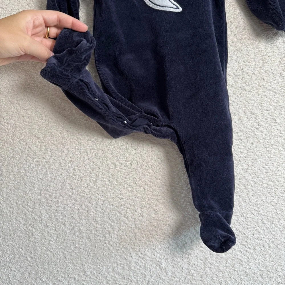 Petit Lem Baby Goodnight Embroidered Velour Navy Moon‎ Footed Sleeper 6 months